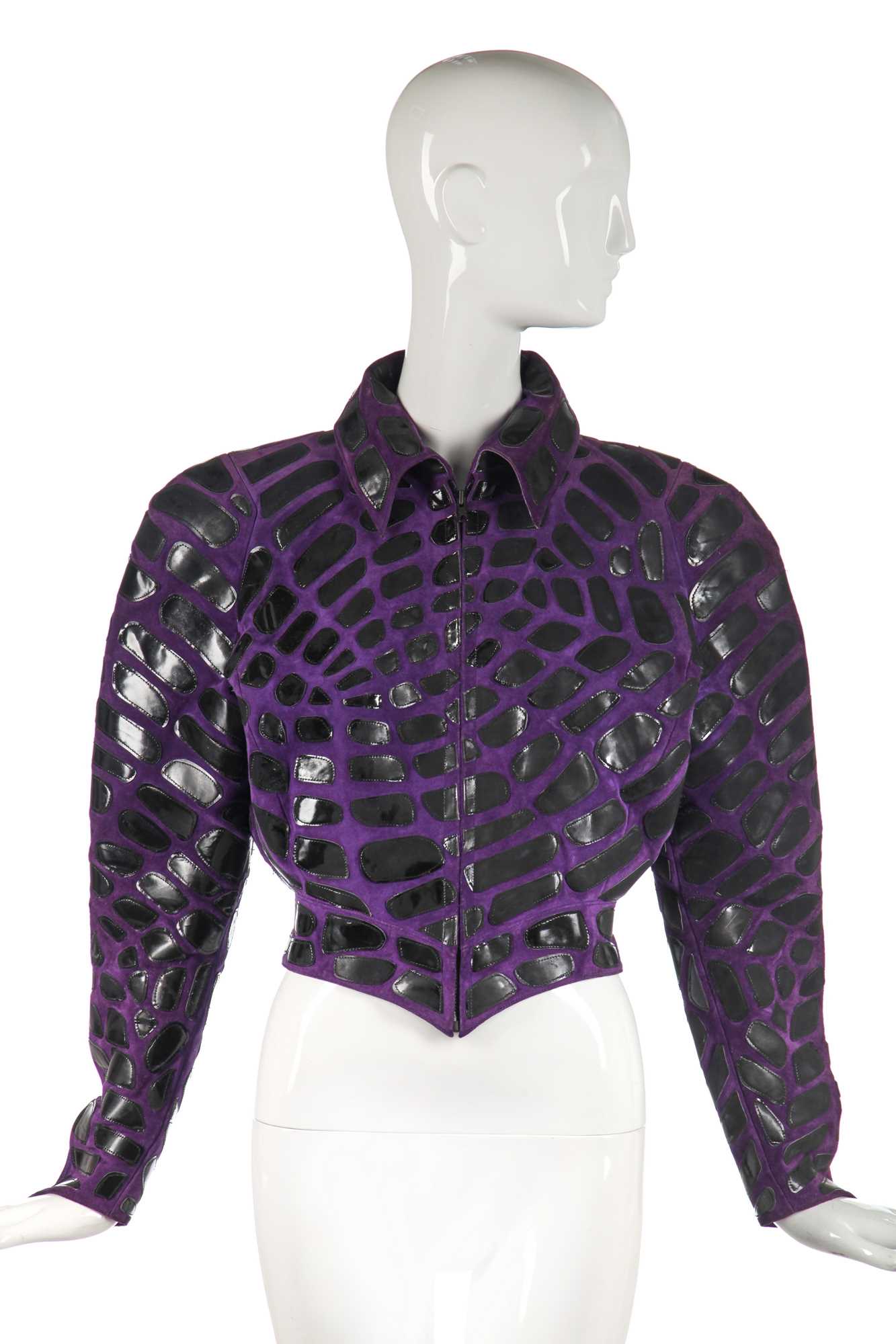 Lot 349 - A Thierry Mugler purple suede jacket, 'Les Infernales'/ 'She Devils' collection, Autumn-Winter 1988-89