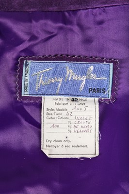 Lot 349 - A Thierry Mugler purple suede jacket, 'Les Infernales'/ 'She Devils' collection, Autumn-Winter 1988-89