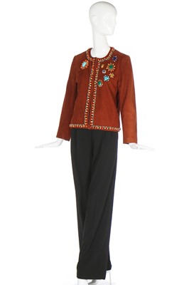 Lot 158 - An Yves Saint Laurent embellished tan suede jacket, circa 1991