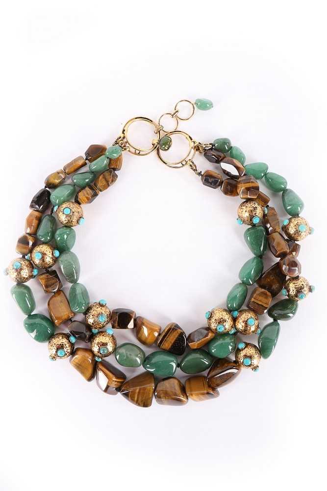 Lot 147 - A tigers eye and aventurine quartz necklace,...