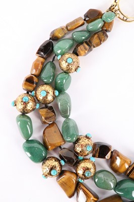 Lot 147 - A tigers eye and aventurine quartz necklace,...