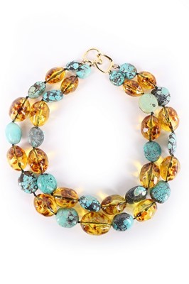 Lot 147 - A tigers eye and aventurine quartz necklace,...