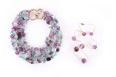 Lot 147 - A tigers eye and aventurine quartz necklace,...