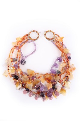 Lot 147 - A tigers eye and aventurine quartz necklace,...