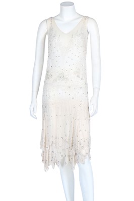 Lot 348 - An embellished white chiffon flapper dress, late 1920s
