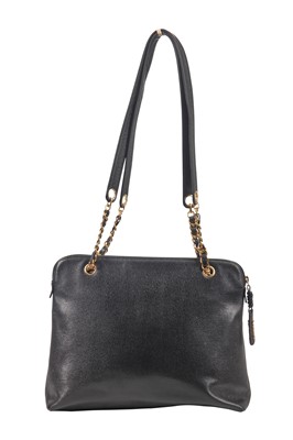 Lot 8 - A Chanel black caviar leather handbag with envelope pocket to front, 1990s
