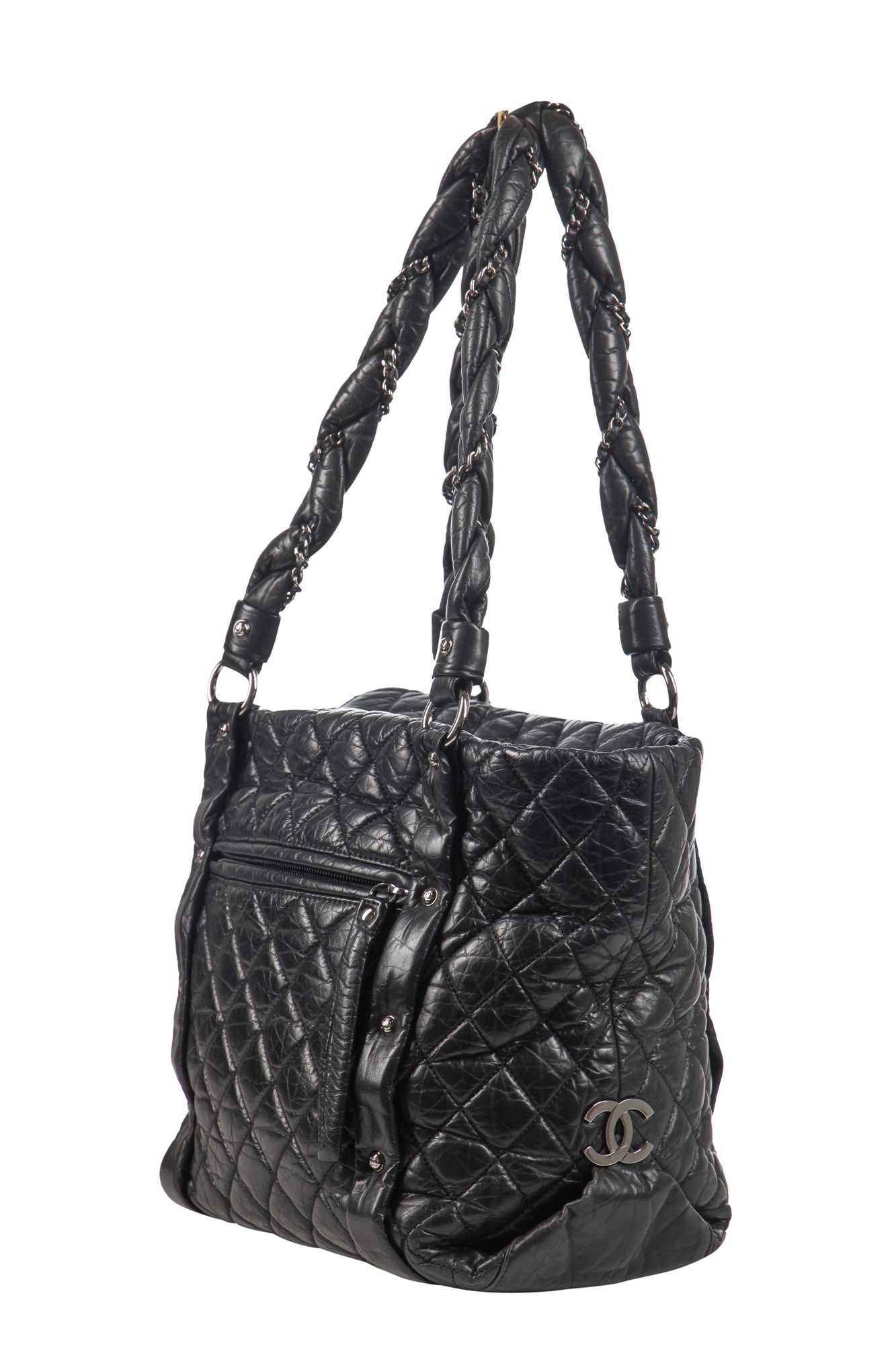 Lot 13 - A Chanel black quilted lambskin leather bag, 2005-2006