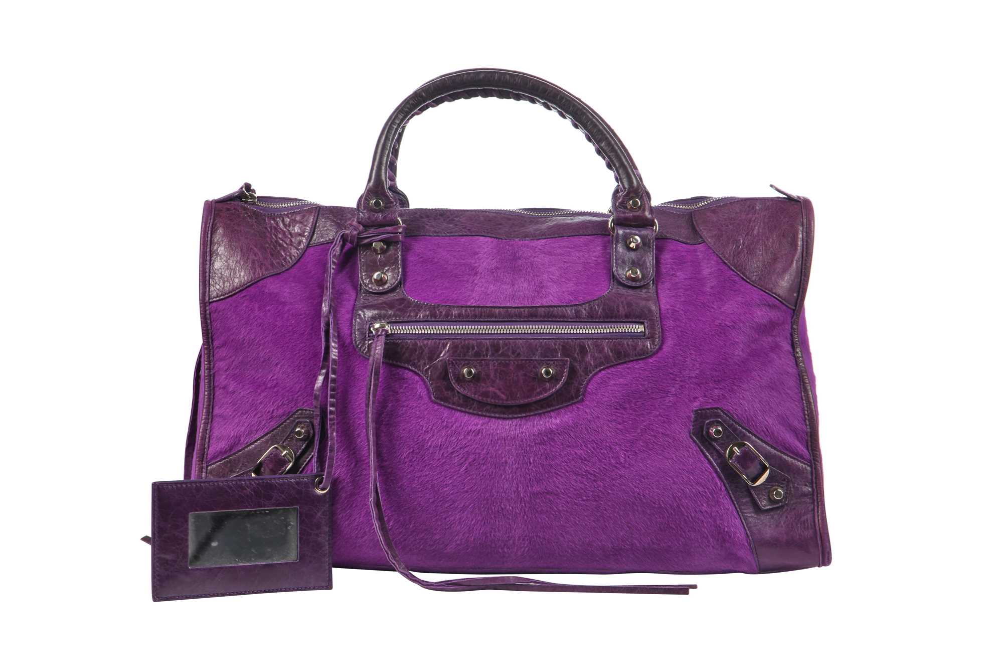Lot 108 - A Balenciaga violet ponyskin and leather City bag, circa 2006