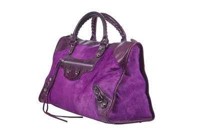 Lot 108 - A Balenciaga violet ponyskin and leather City bag, circa 2006