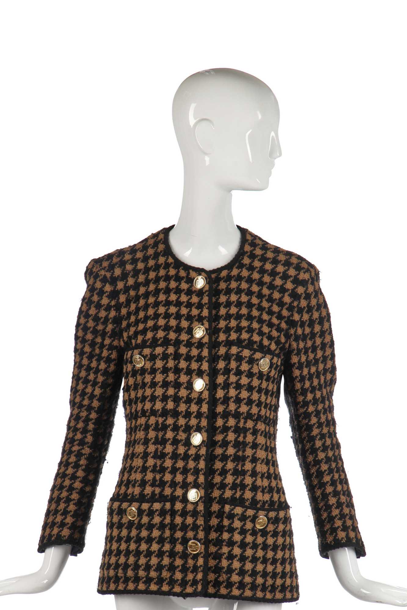 Lot 26 - A Chanel herringbone wool jacket with gilt 'perfume bottle' buttons, late 1980s-early 1990s