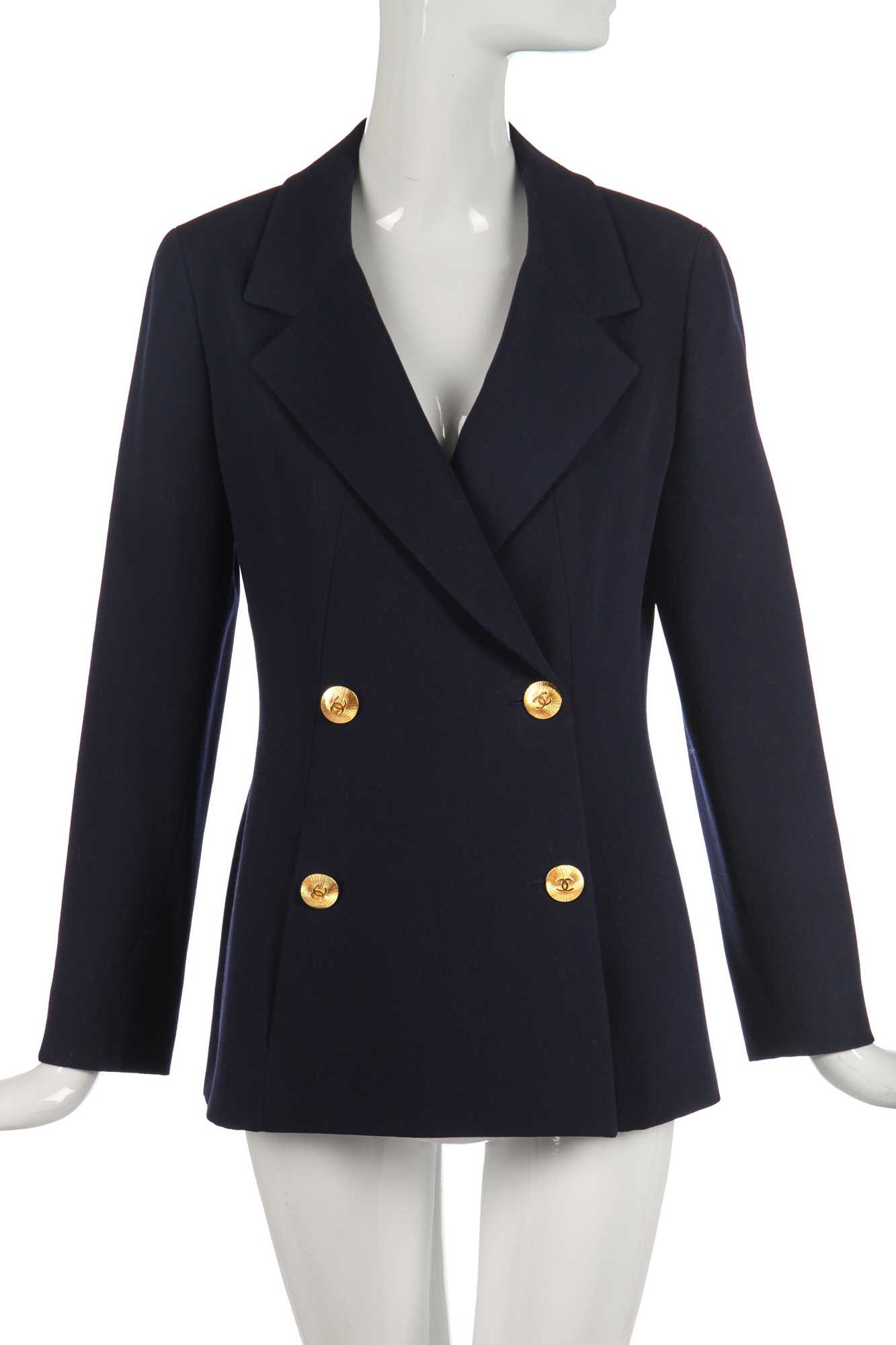 Lot 31 - A Chanel navy wool double-breasted blazer, probably late 1980s