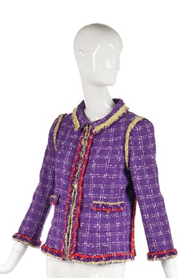 Lot 29 - A Chanel checked purple silk-cotton tweed jacket, Spring-Summer 2006