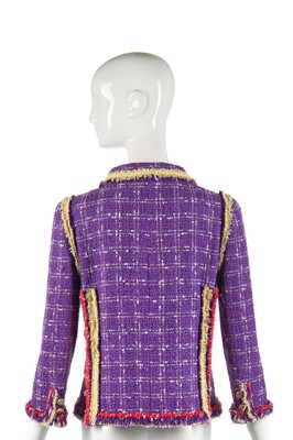 Lot 29 - A Chanel checked purple silk-cotton tweed jacket, Spring-Summer 2006