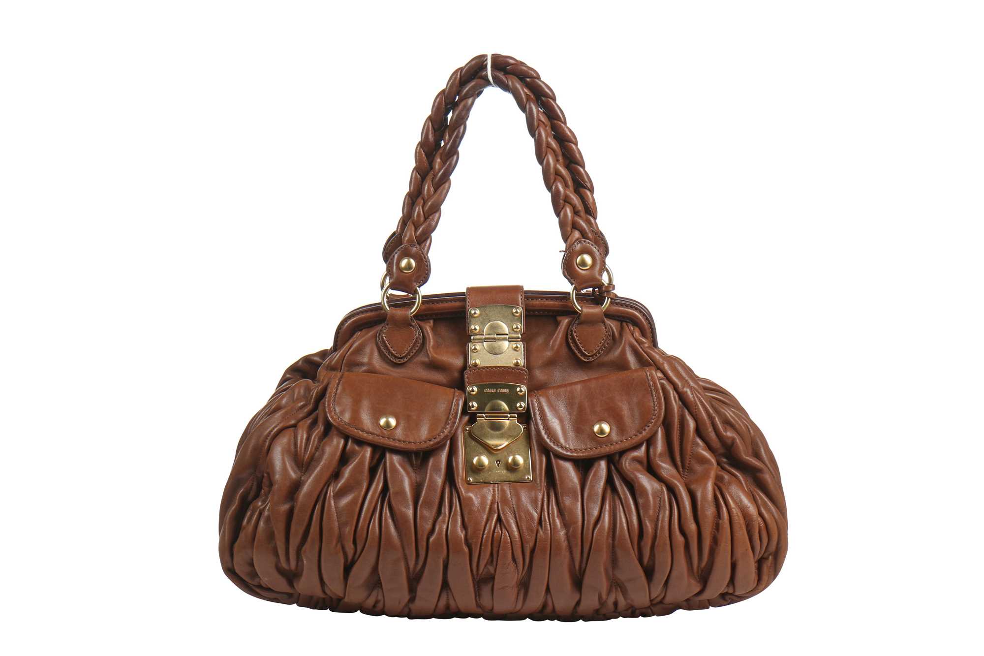 Lot 28 - A Miu Miu ruched brown leather handbag, 2000s-