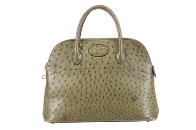 Lot 1 - An Hermès green ostrich leather Bolide, probably 1960s