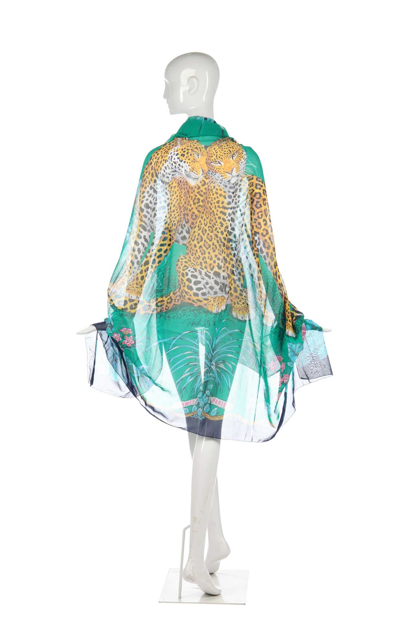 Lot 58 - An Hermès cotton sarong/shawl printed with large-scale leopards, 1980s-1990s