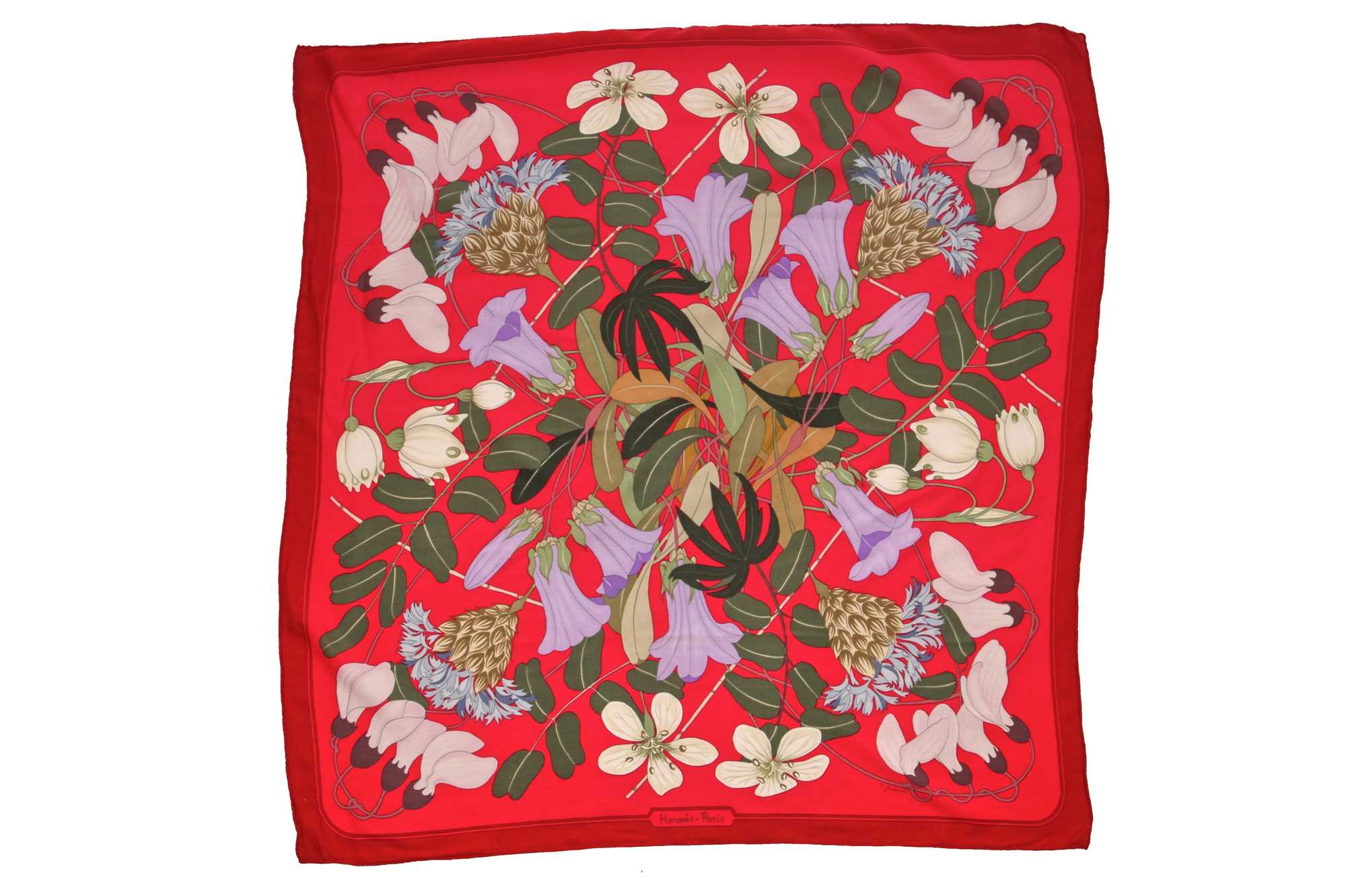 Lot 54 - An Hermès printed silk-cashmere scarf, modern