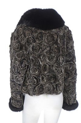 Lot 95 - A shaved rabbit fur jacket with fox fur collar and cuffs, modern