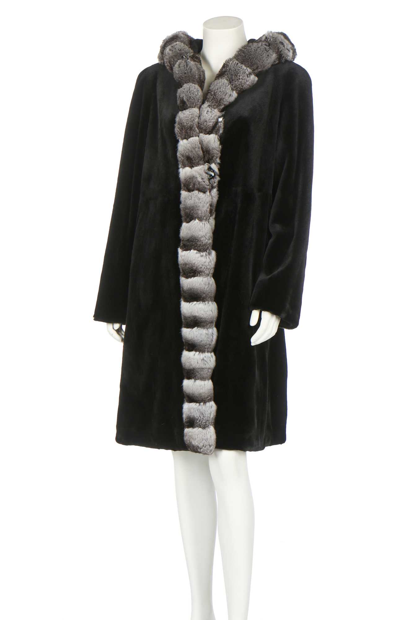 Lot 94 - A reversible evening coat of chinchilla and shaved black rabbit fur, modern