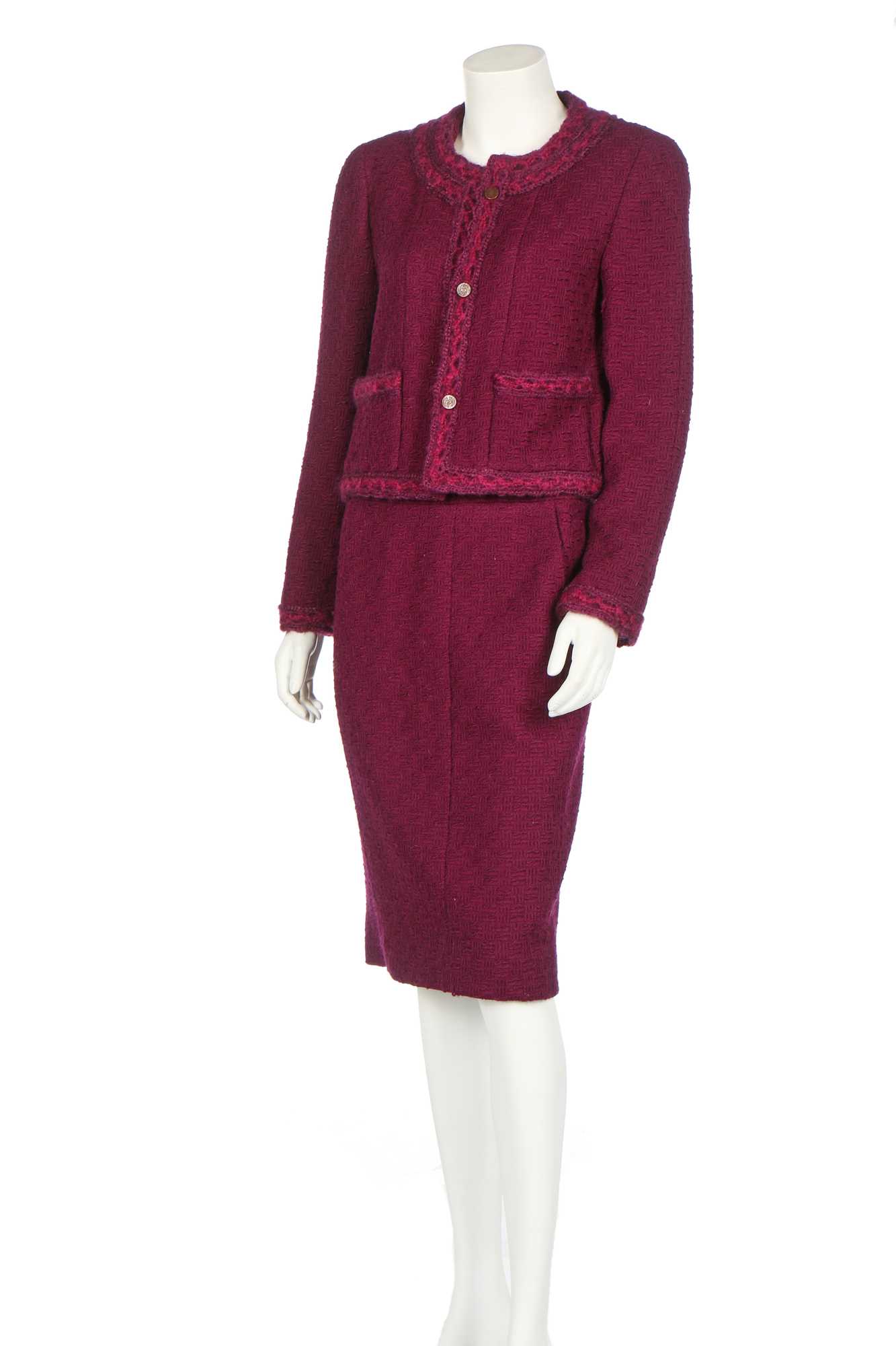Lot 18 - A Chanel dark-purple wool tweed suit, Autumn-Winter 1998-99