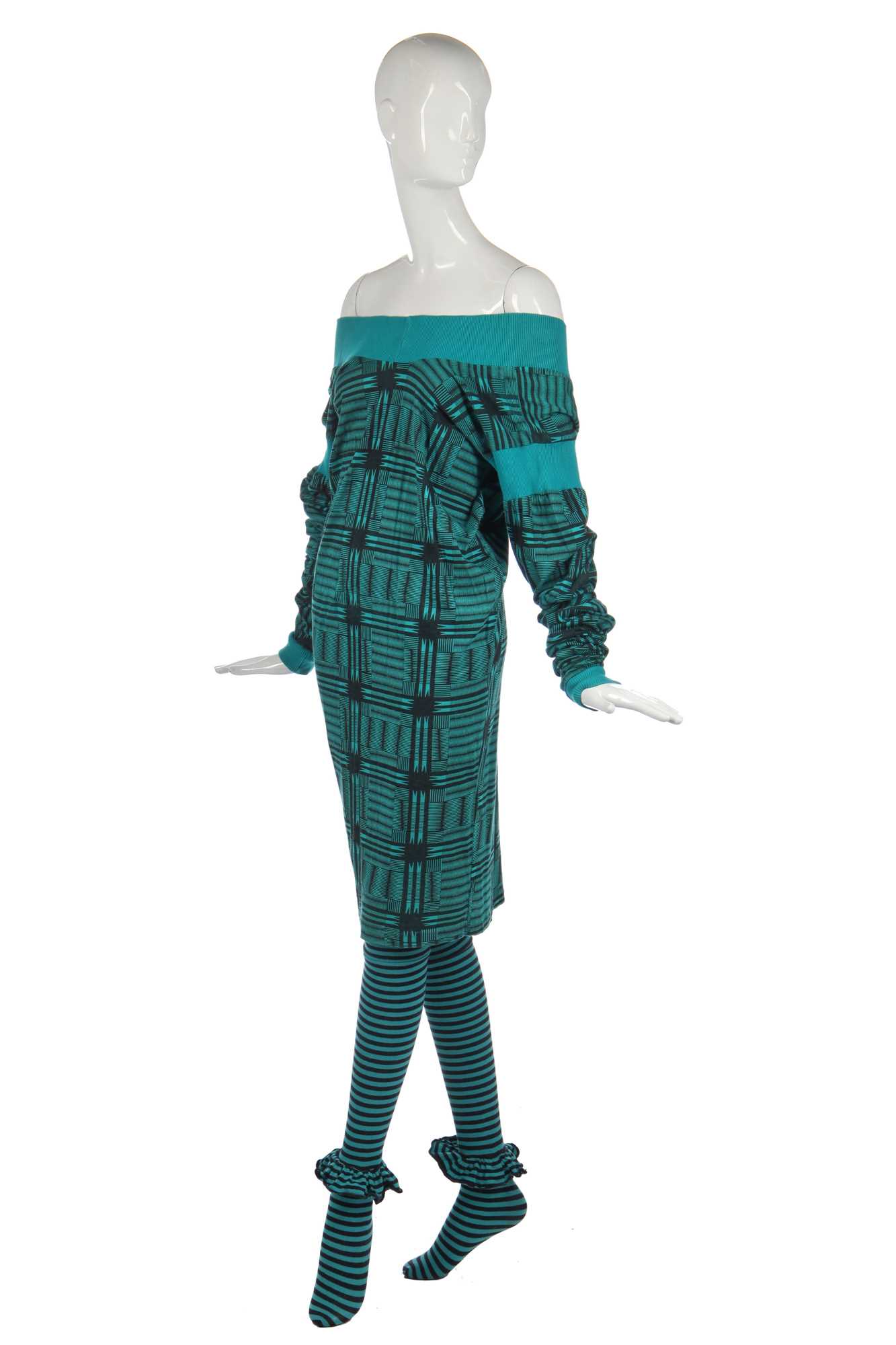 Lot 365 - A BodyMap printed turquoise cotton jersey dress, probably 'Cat in the Hat ...' collection, Autumn-Winter 1984-85