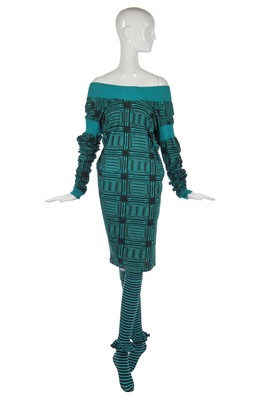 Lot 365 - A BodyMap printed turquoise cotton jersey dress, probably 'Cat in the Hat ...' collection, Autumn-Winter 1984-85