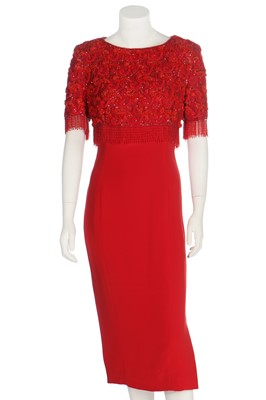 Lot 180 - An embroidered scarlet silk couture evening gown, possibly Saint Laurent, 1990s