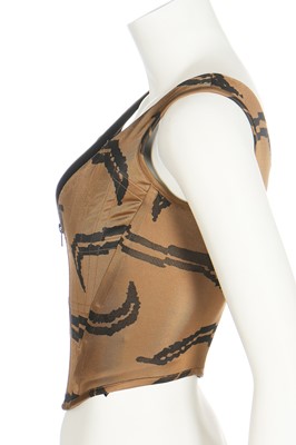 Lot 157 - A Vivienne Westwood 'tiger' stripe printed satinised-spandex corset, Autumn-Winter 2001-02