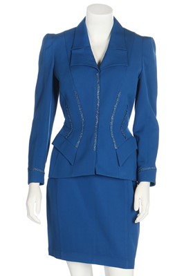 Lot 185 - A Thierry Mugler royal blue gabardine suit, Autumn-Winter 1998-99