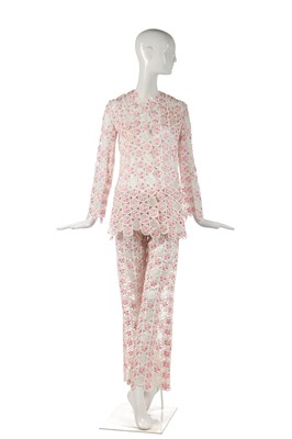 Lot 296 - An Ungaro two-piece ensemble formed from lattice of embroidered organza circles, 1968