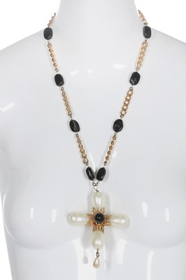 Lot 44 - A Chanel gilt chain and 'pearl' crucifix necklace, 1990-91