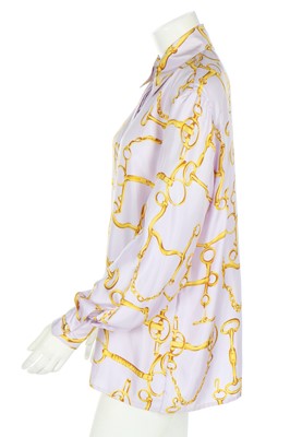 Lot 99 - A Gucci lilac silk shirt printed with horse-bit repeats, 1990s