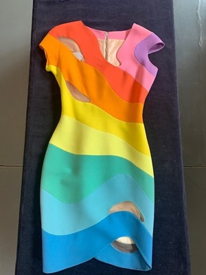 Lot 191 - A Thierry Mugler 'rainbow' wool-blend dress, 'Été Hawaii' collection, Spring-Summer 1990