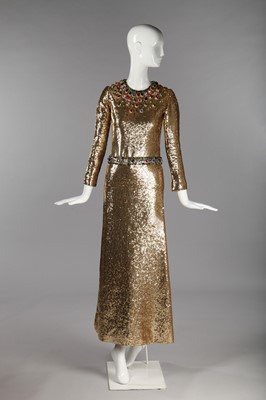 Lot 298 - A fine and rare Yves Saint Laurent couture bejewelled gold sequined dress, Autumn-Winter 1966