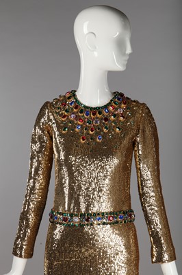 Lot 298 - A fine and rare Yves Saint Laurent couture bejewelled gold sequined dress, Autumn-Winter 1966