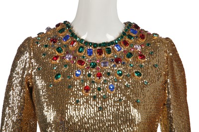 Lot 298 - A fine and rare Yves Saint Laurent couture bejewelled gold sequined dress, Autumn-Winter 1966