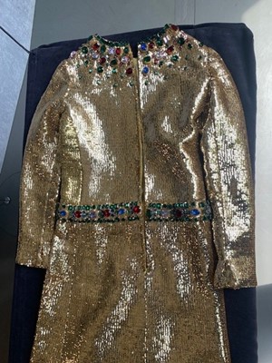 Lot 298 - A fine and rare Yves Saint Laurent couture bejewelled gold sequined dress, Autumn-Winter 1966