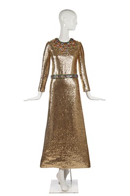 Lot 298 - A fine and rare Yves Saint Laurent couture bejewelled gold sequined dress, Autumn-Winter 1966