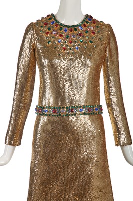 Lot 298 - A fine and rare Yves Saint Laurent couture bejewelled gold sequined dress, Autumn-Winter 1966
