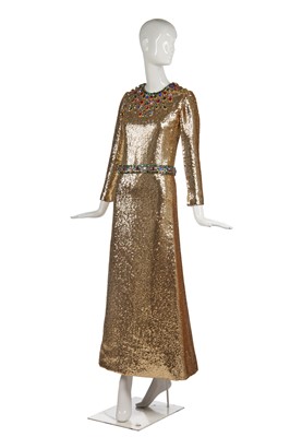 Lot 298 - A fine and rare Yves Saint Laurent couture bejewelled gold sequined dress, Autumn-Winter 1966