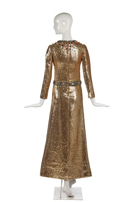 Lot 298 - A fine and rare Yves Saint Laurent couture bejewelled gold sequined dress, Autumn-Winter 1966