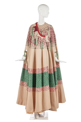 Lot 318 - A fine and rare Zandra Rhodes printed circular cape, 'Ukraine and Chevron Shawl' collection, Spring-Summer 1970