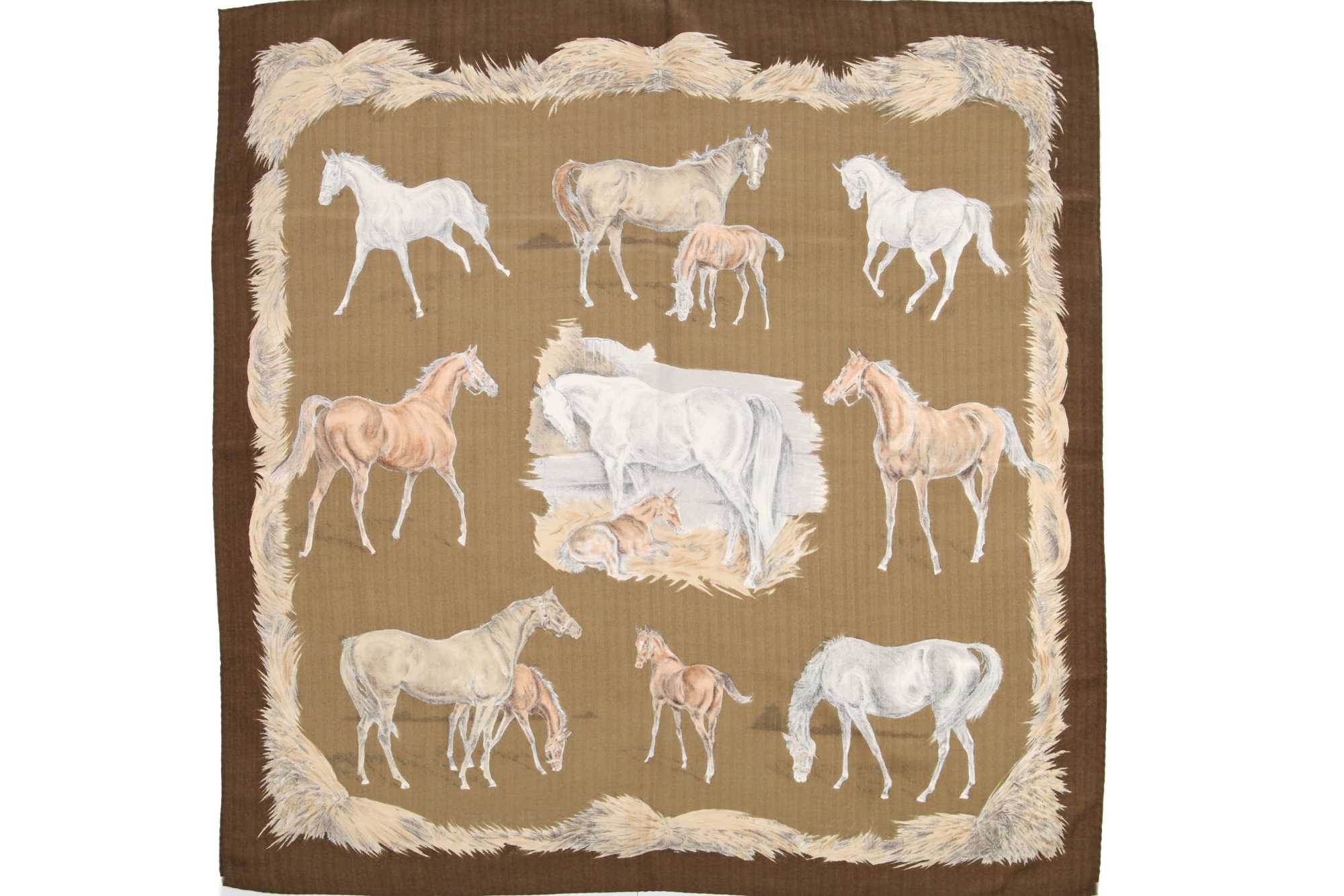 Lot 48 - Two Hermès printed silk-cashmere blend scarves, probably 1990s