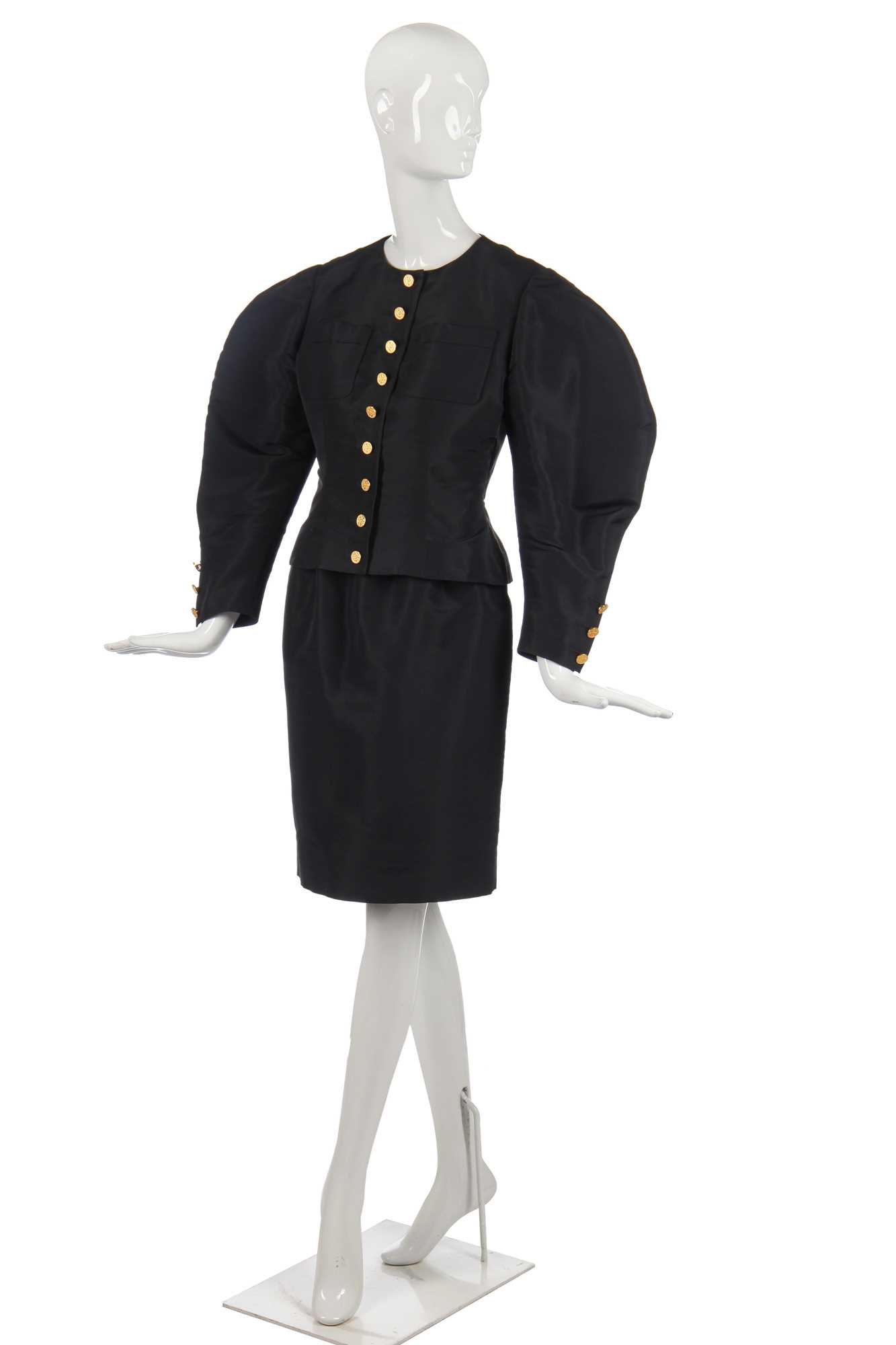Lot 32 - A Chanel by Karl Lagerfeld black faille cocktail suit, Autumn-Winter 1988