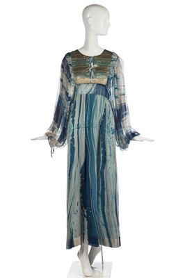 Lot 310 - A Thea Porter dress in marbled-print chiffon, 1970s