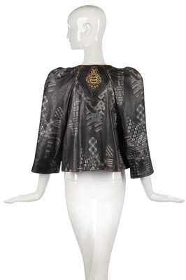 Lot 323 - Nina Baden-Semper's rare Bill Gibb printed leather jacket, circa 1972