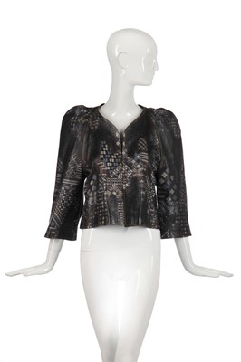 Lot 323 - Nina Baden-Semper's rare Bill Gibb printed leather jacket, circa 1972