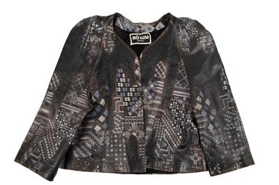 Lot 323 - Nina Baden-Semper's rare Bill Gibb printed leather jacket, circa 1972