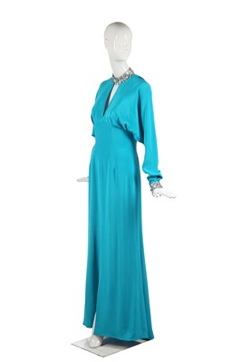 Lot 384 - A Thierry Mugler turquoise silk crêpe evening gown, circa 1995