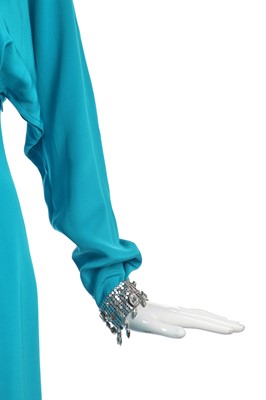 Lot 384 - A Thierry Mugler turquoise silk crêpe evening gown, circa 1995